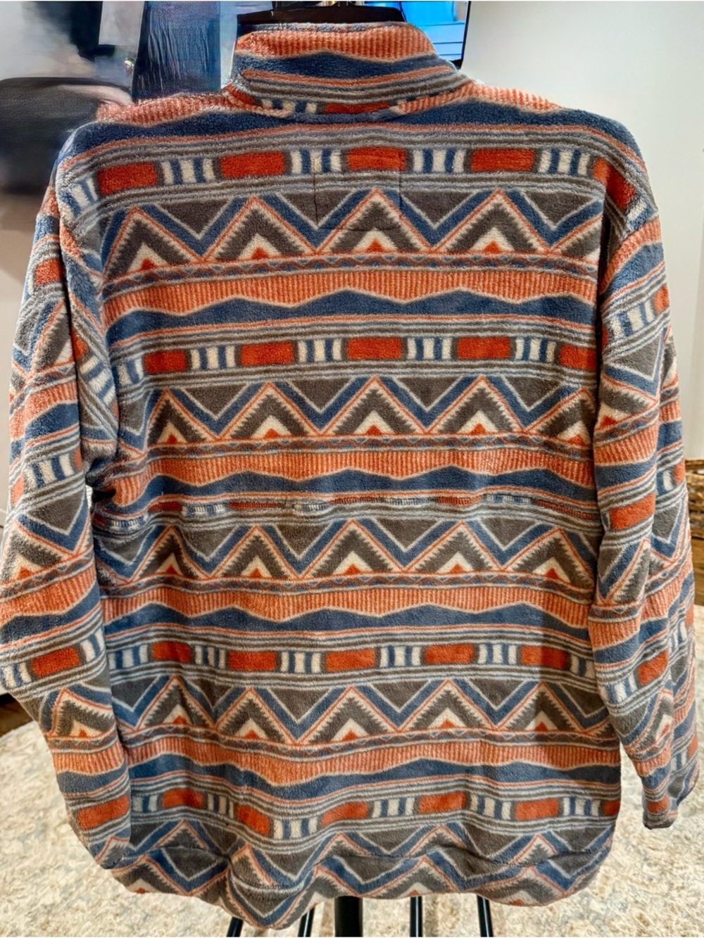 Southern Marsh Fleece Pullover with Geometric Stripe Pattern - Blue & Orange - Picture 4 of 4